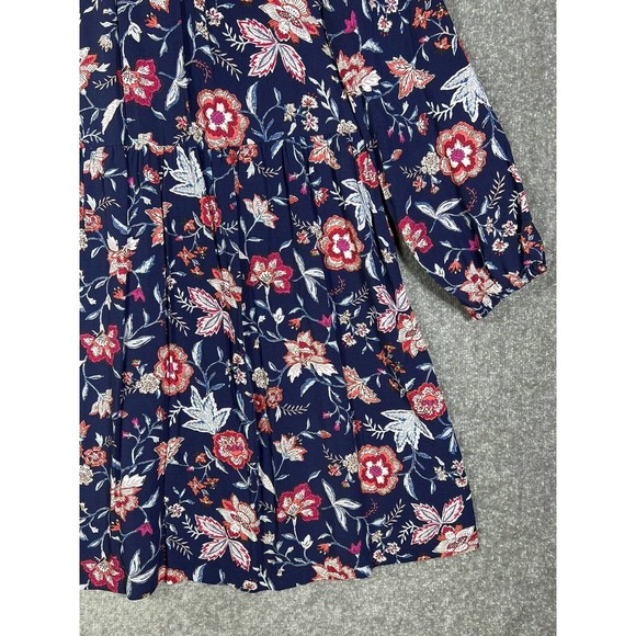 Old Navy Long Sleeve Scoop Neck Keyhole Blue Floral Dress Womens Large Rayon NWT - Picture 8 of 16